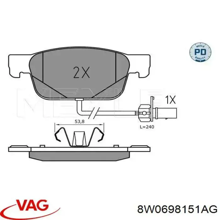 Передні тормозні колодки 8W0698151AG VAG