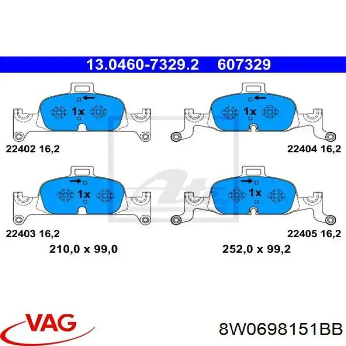 Гальмівні колодки VAG 8W0698151BB ціна, від 83.96 USD