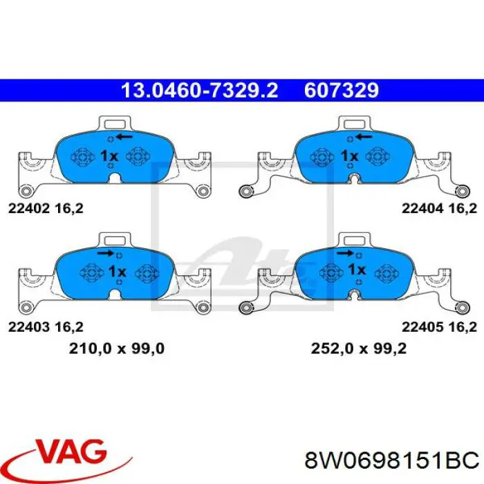 8W0698151BC VAG Передні гальмівні колодки