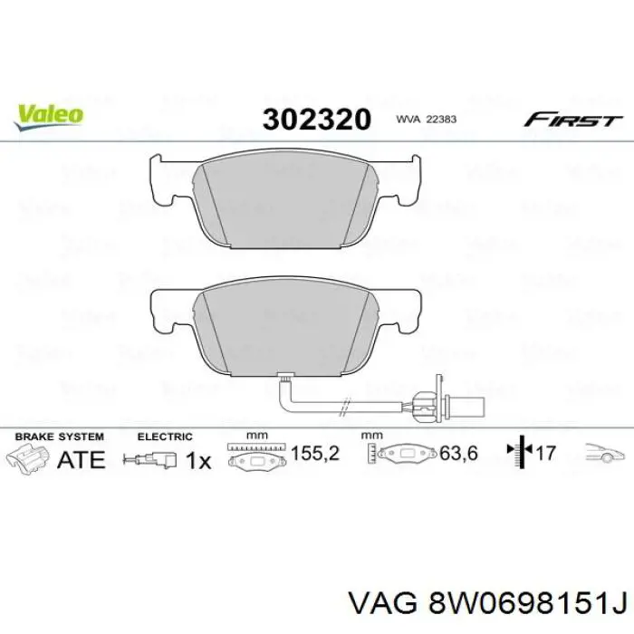 Тормозні колодки VAG 8W0698151J