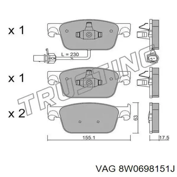 Купити 8W0698151J VAG Колодки гальмівні передні, дискові