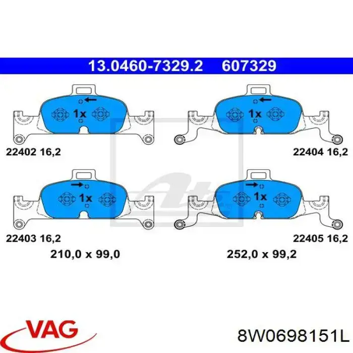 Гальмівні колодки VAG 8W0698151L ціна, від 66.54 USD