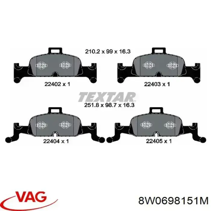 Купити 8W0698151M VAG Колодки гальмівні передні, дискові
