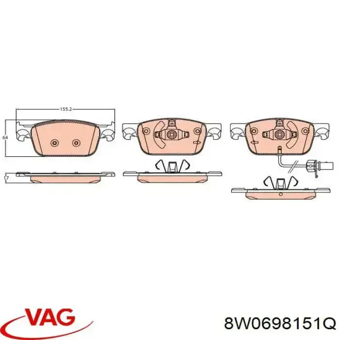 Колодки гальмівні передні, дискові 8W0698151Q VAG