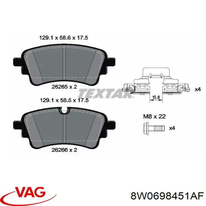 8W0698451AF VAG Колодки гальмівні задні, дискові