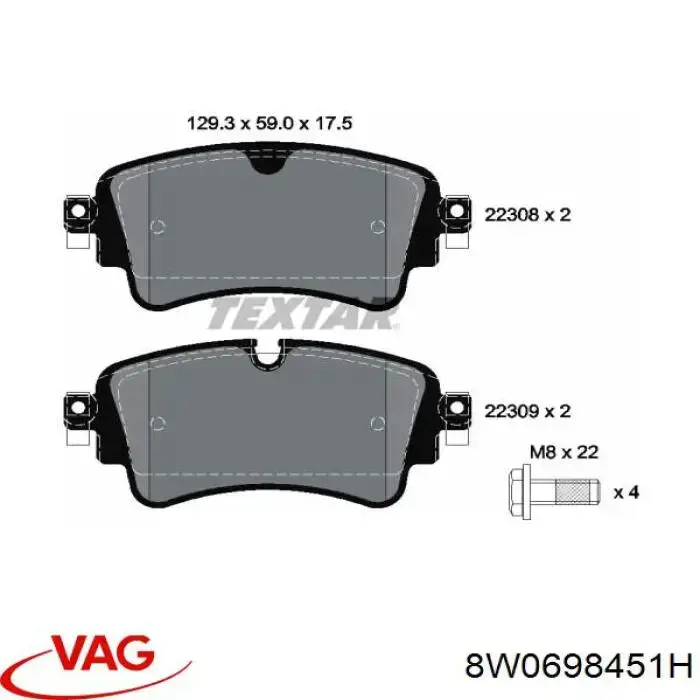 Задні гальмівні колодки VAG 8W0698451H ціна, від 65.32 USD