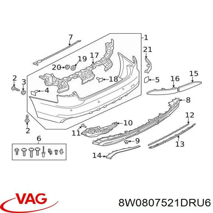 8W0807521DRU6 VAG Спідниця заднього бампера