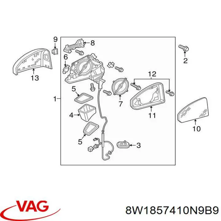 Дзеркало праве 8W1857410N9B9 VAG
