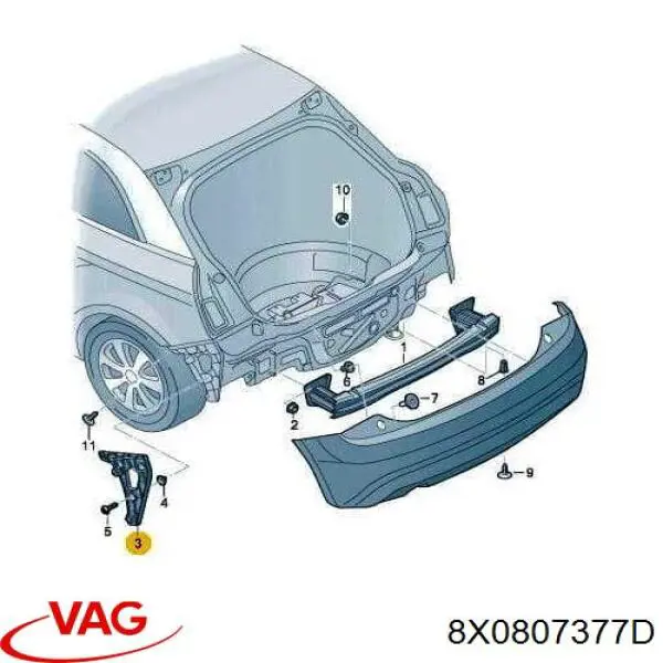 Направляюча заднього бампера, ліва VAG 8X0807377D ціна, від 31.24 USD