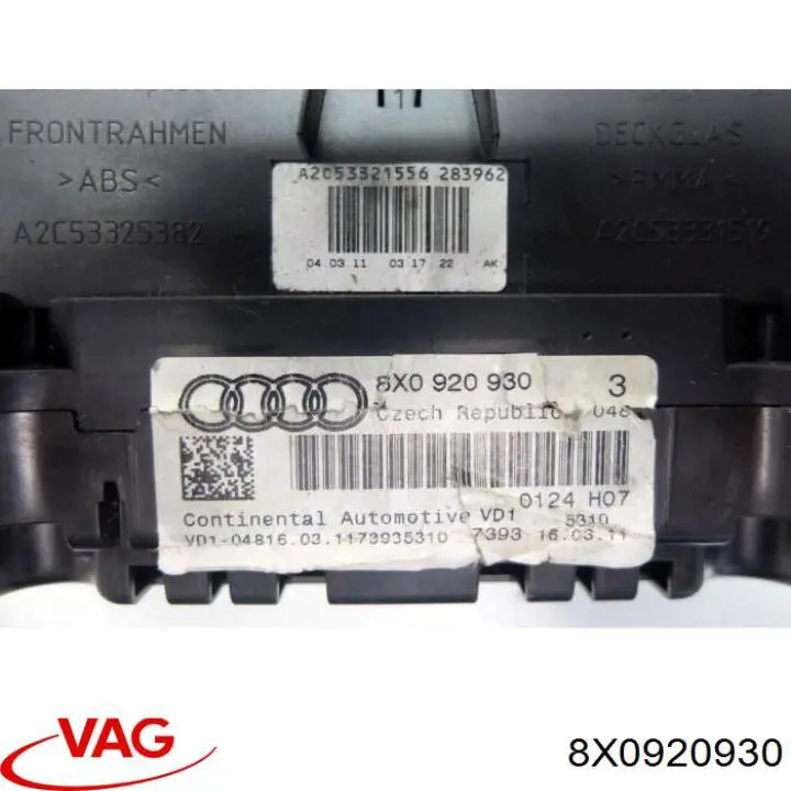 8X0920930 VAG Щиток приладів додатковий