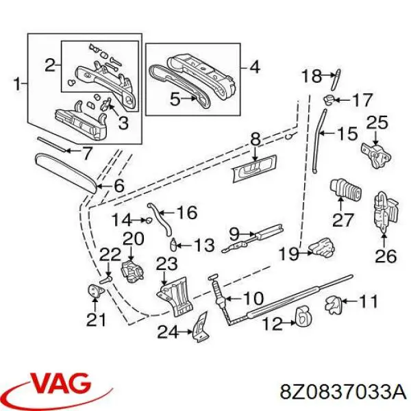 Петля-зачіп (відповідна частина) замка двері задньої VAG 8Z0837033A ціна, від 5.07 USD