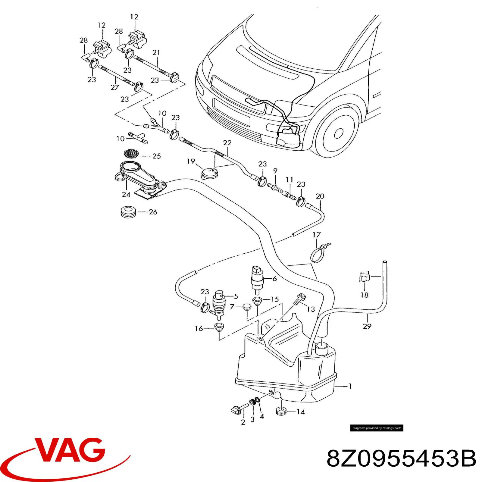 Бачок омивача лобового скла VAG 8Z0955453B ціна, від 222.00 USD