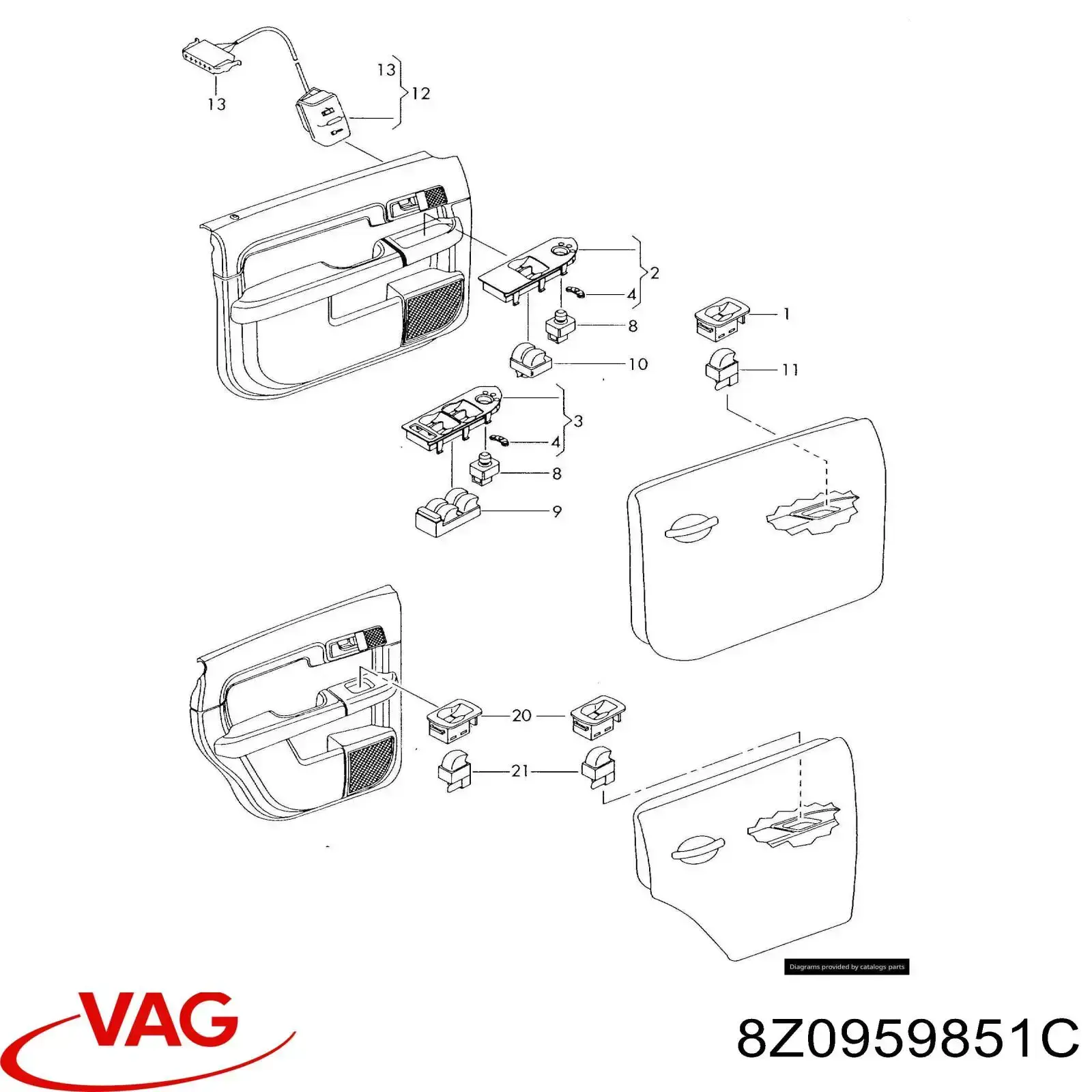 Купити 8Z0959851C VAG Кнопковий блок керування склопідіймачами передній лівий