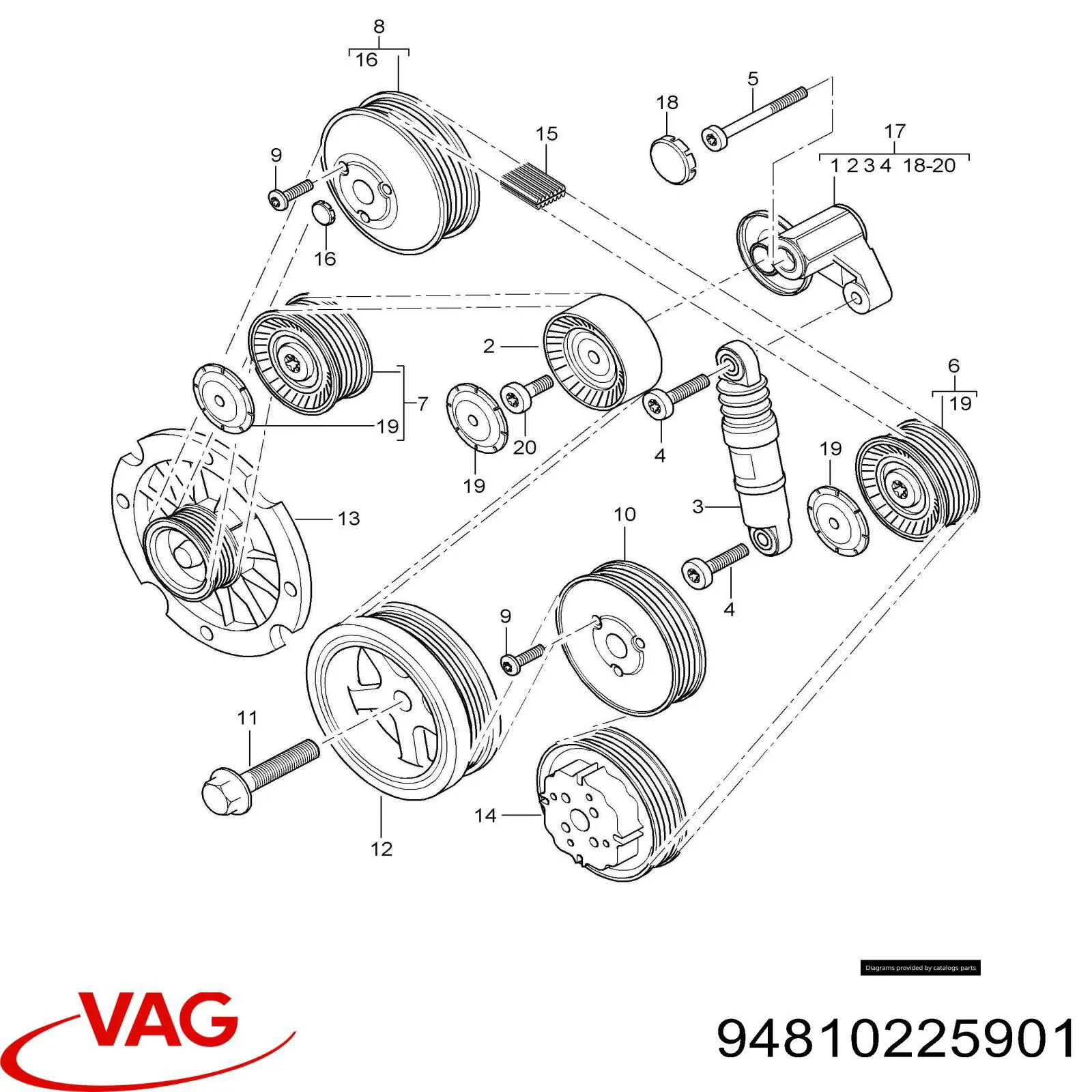Натягувач приводного ременя VAG 94810225901 ціна, від 63.27 USD