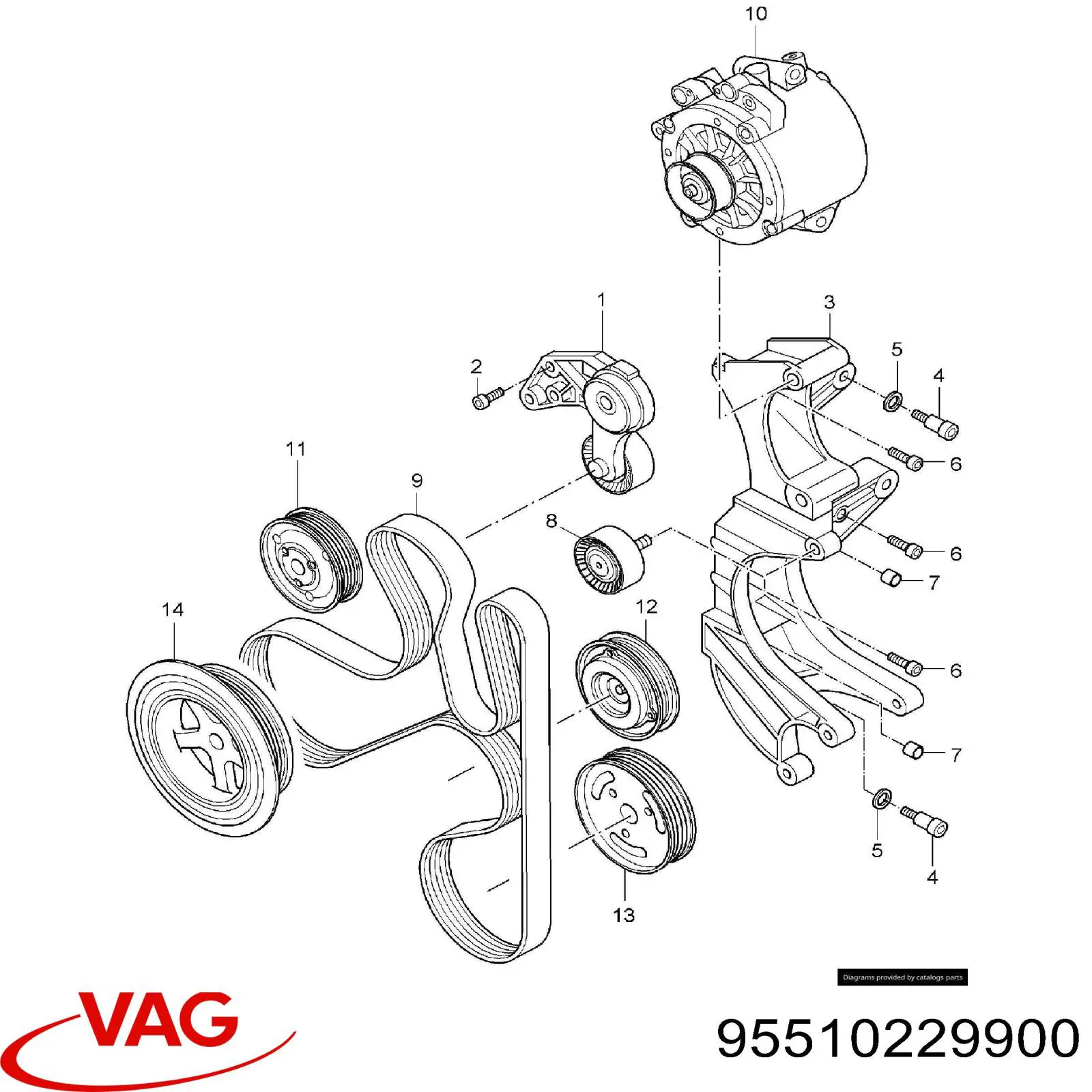 Натягувач приводного ременя 95510229900 VAG