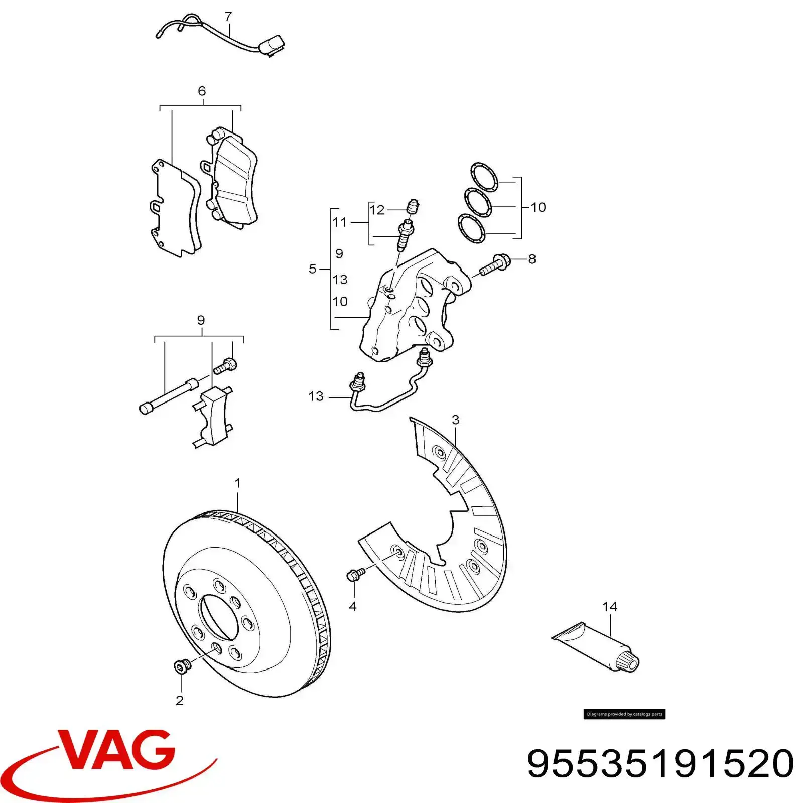 Ремкомплект супорту гальмівного переднього VAG 95535191520 ціна, від 30.14 USD