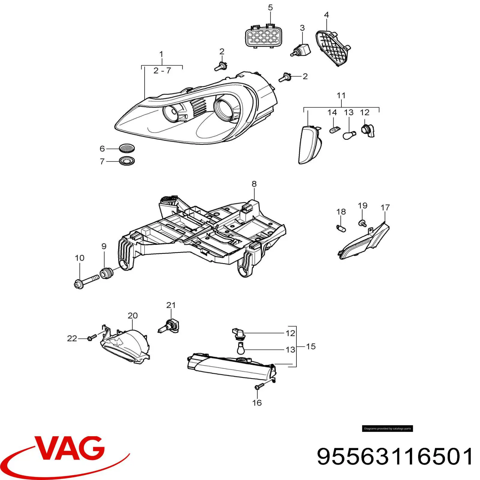 Фара протитуманна, ліва 95563116501 VAG