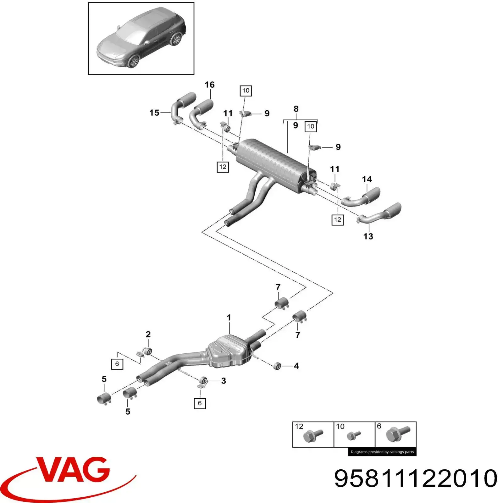 Кронштейн/хомут глушника, передній 95811122010 VAG