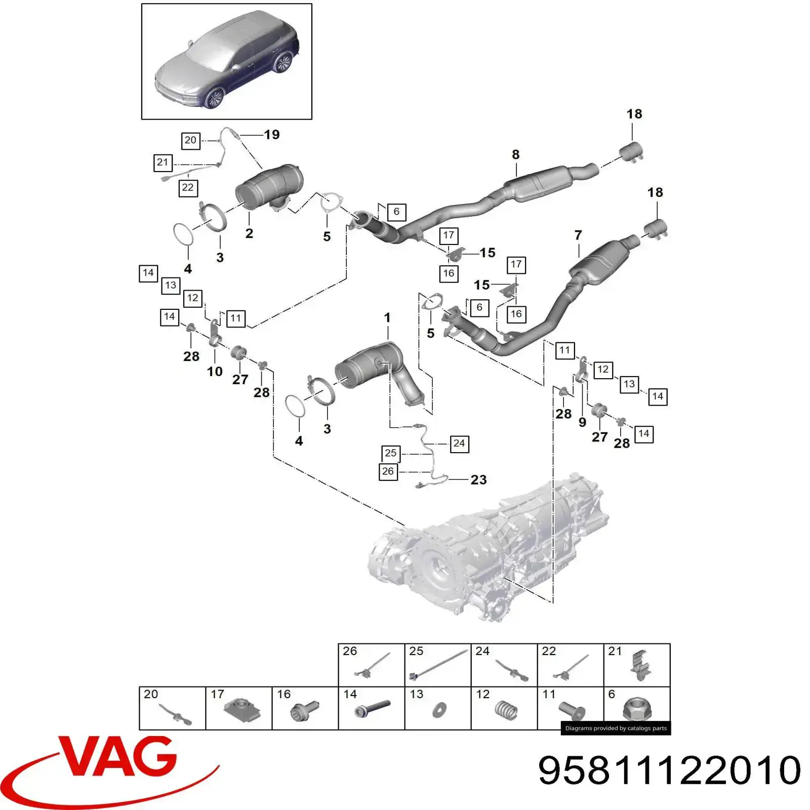 Кронштейн/хомут глушника, передній 95811122010 VAG