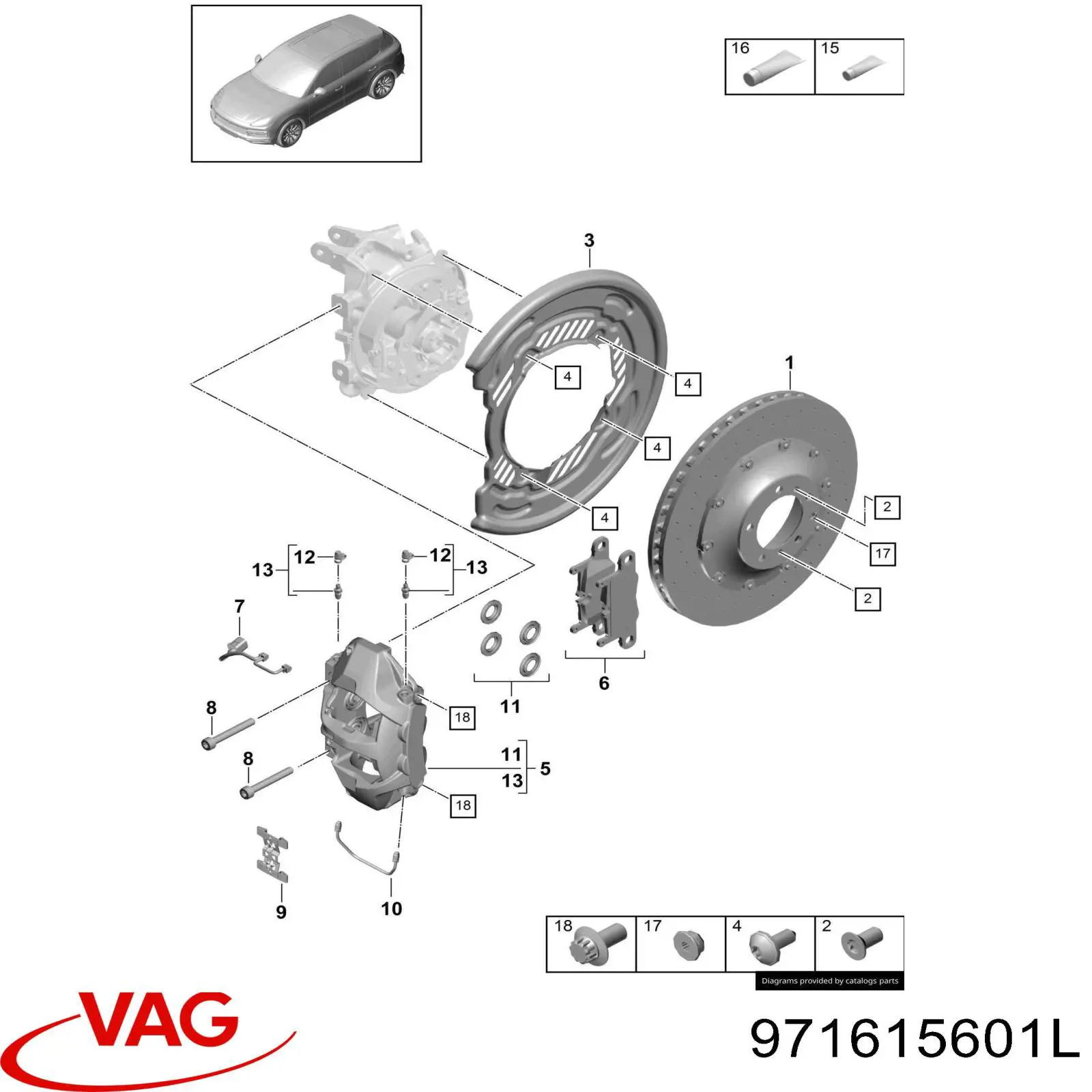 Задні дискові гальма Porsche 9Y0615601E ціна, від 3669.39 USD