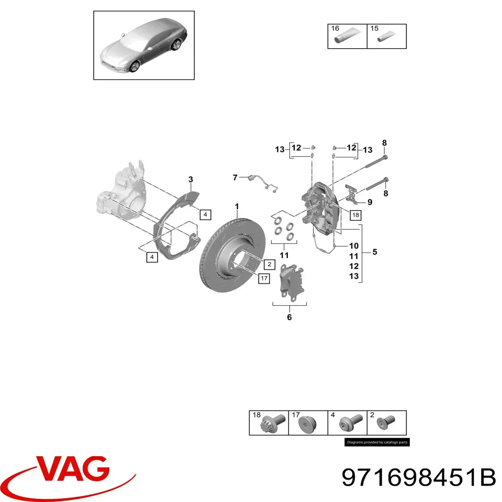 Колодки гальмові задні, дискові 971698451B VAG