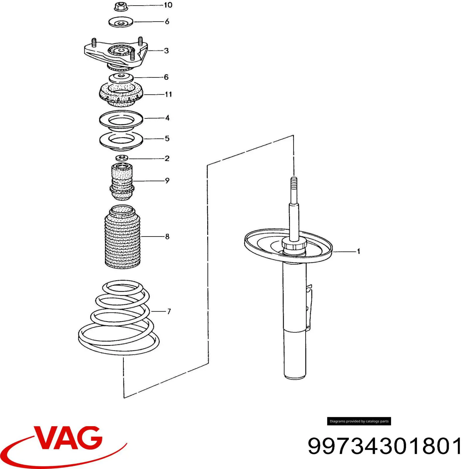 Опора амортизатора переднього 99734301801 VAG