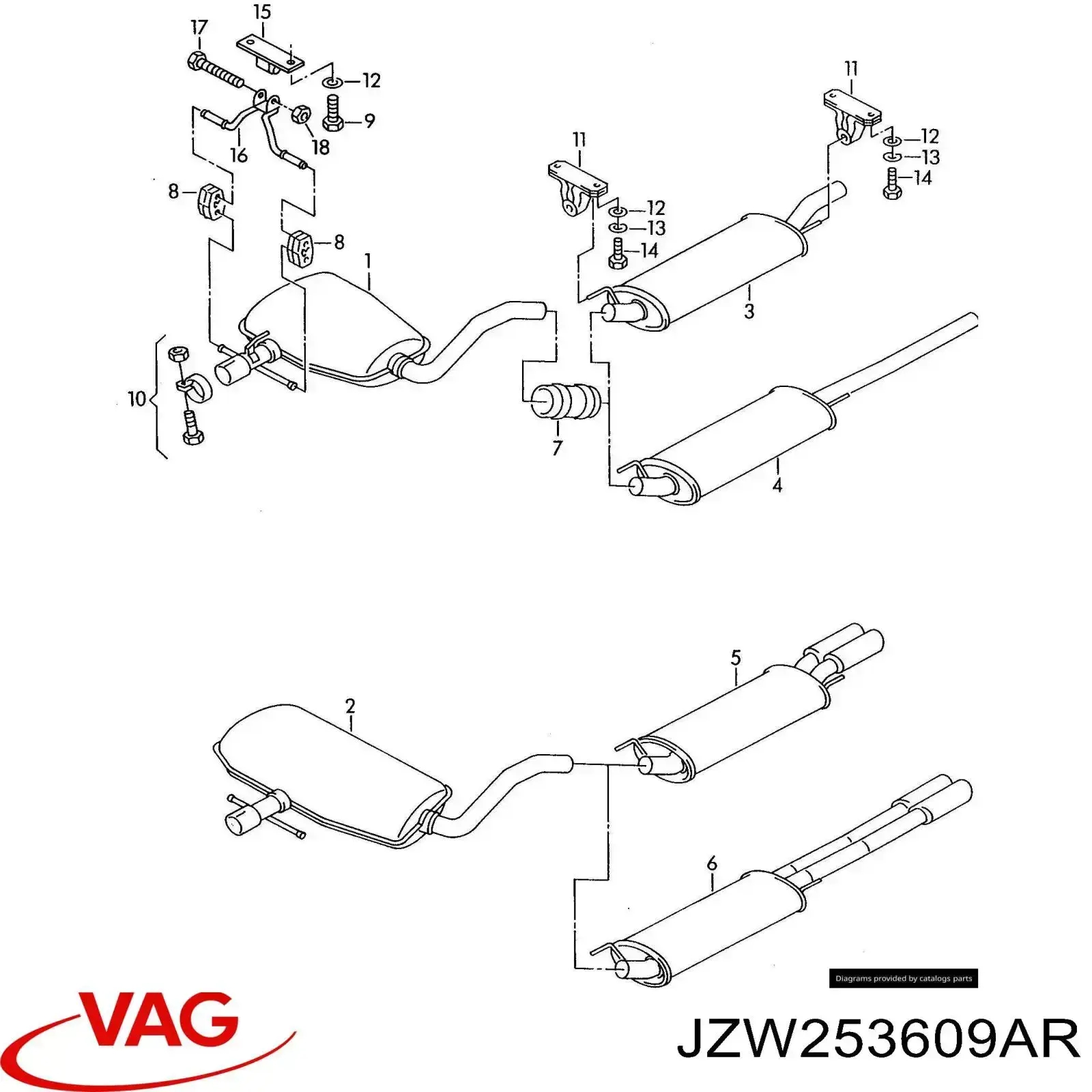 Купити JZW253609AR VAG Глушник вихлопних газів кінцевий