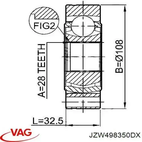 ШРУС внутрішній, передній JZW498350DX VAG