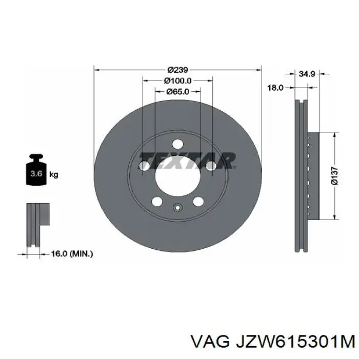 Диск переднього гальма VAG JZW615301M ціна, від 18.94 USD