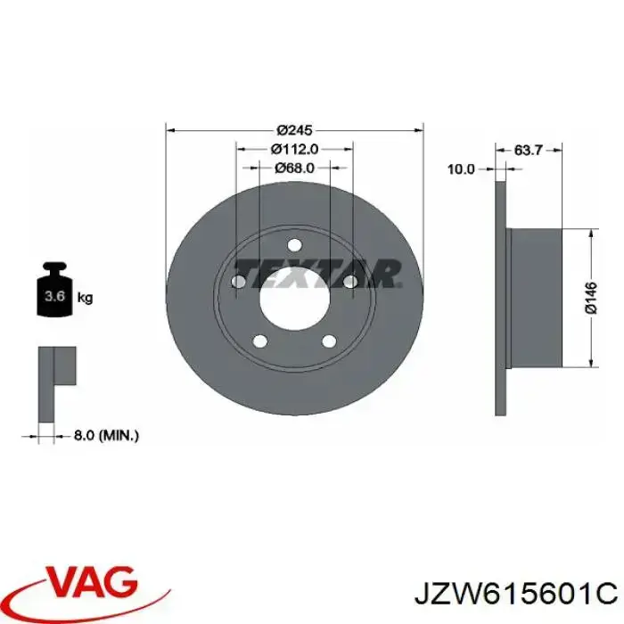 Задні дискові гальма VAG JZW615601C ціна, від 22.34 USD