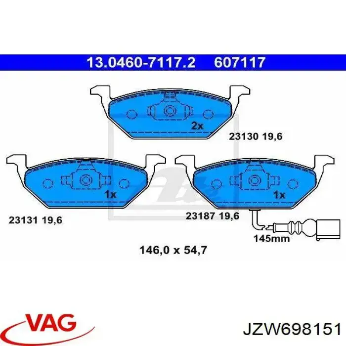 Купити JZW698151 VAG Колодки гальмівні передні, дискові