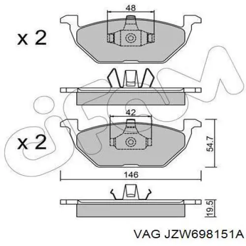 JZW698151A VAG Передні гальмівні колодки