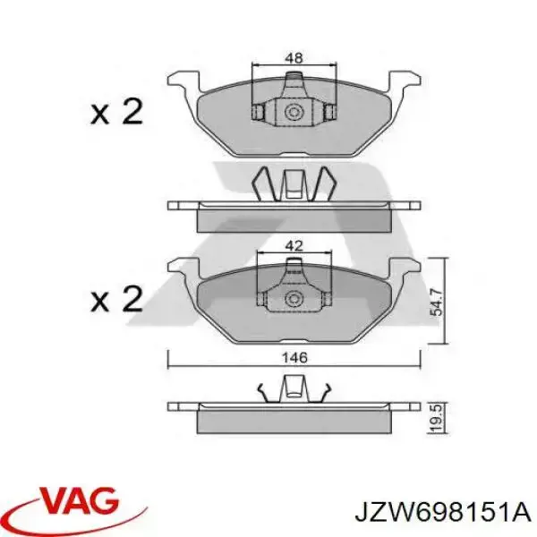 Купити JZW698151A VAG Колодки гальмівні передні, дискові