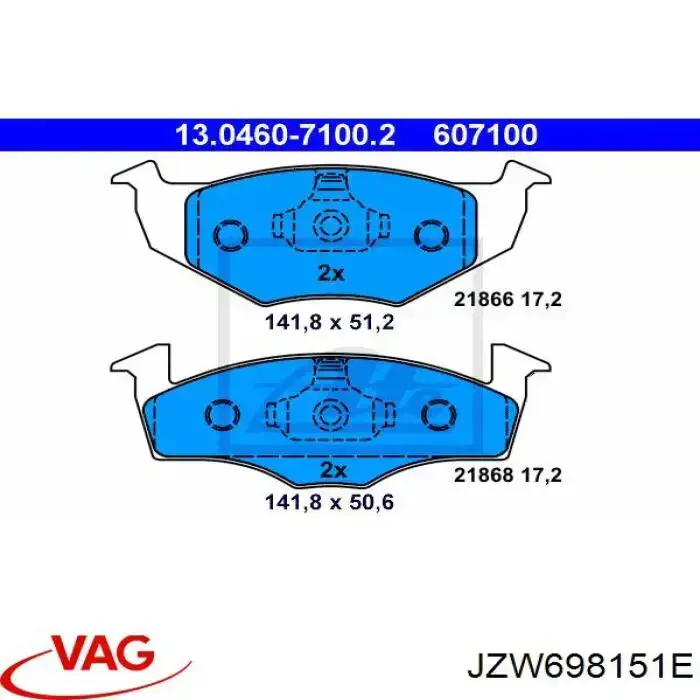 Колодки гальмівні передні, дискові JZW698151E VAG