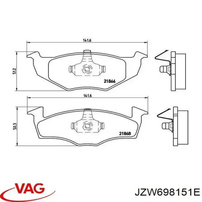 Купити JZW698151E VAG Колодки гальмівні передні, дискові