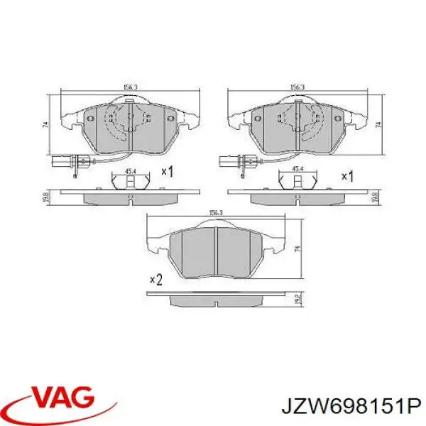 Гальмівні колодки VAG JZW698151P ціна, від 22.62 USD