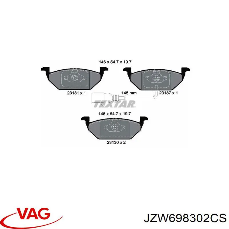 Ремкомплект передніх гальм VAG JZW698302CS ціна, від 301.66 USD