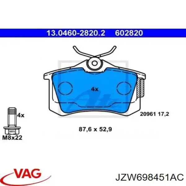 JZW698451AC VAG Колодки гальмівні задні, дискові