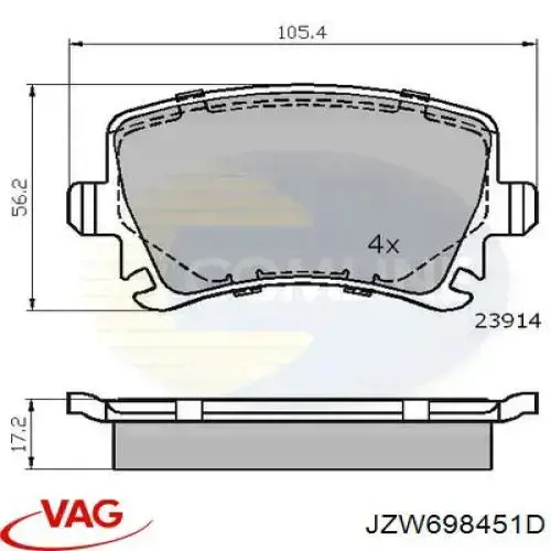 Задні гальмівні колодки JZW698451D VAG