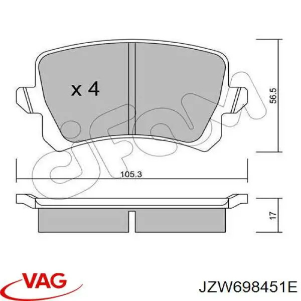 Задні гальмівні колодки JZW698451E VAG
