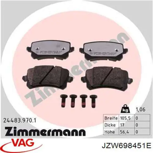 Задні гальмівні колодки VAG JZW698451E ціна, від 19.24 USD