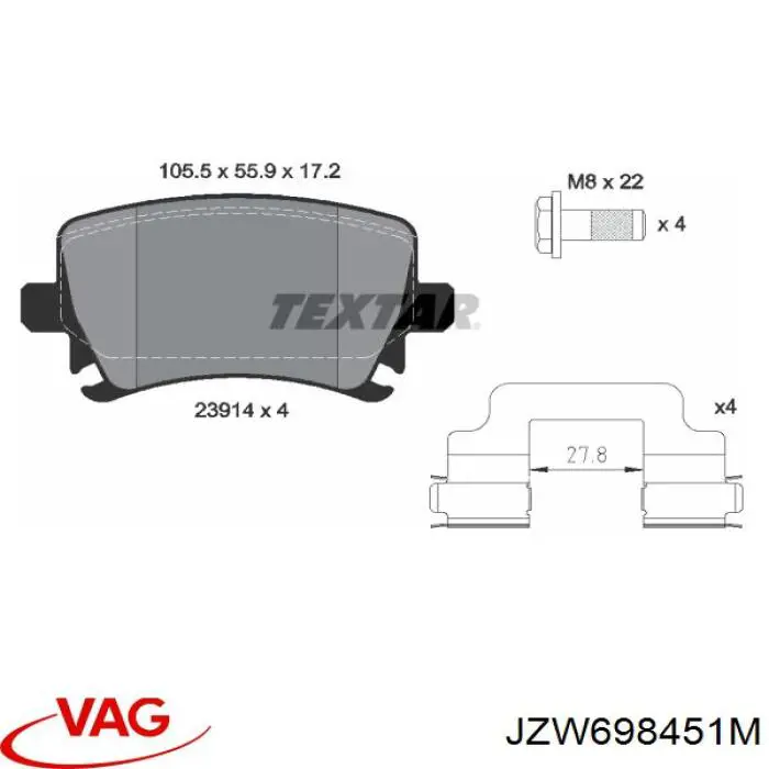 Задні гальмівні колодки JZW698451M VAG
