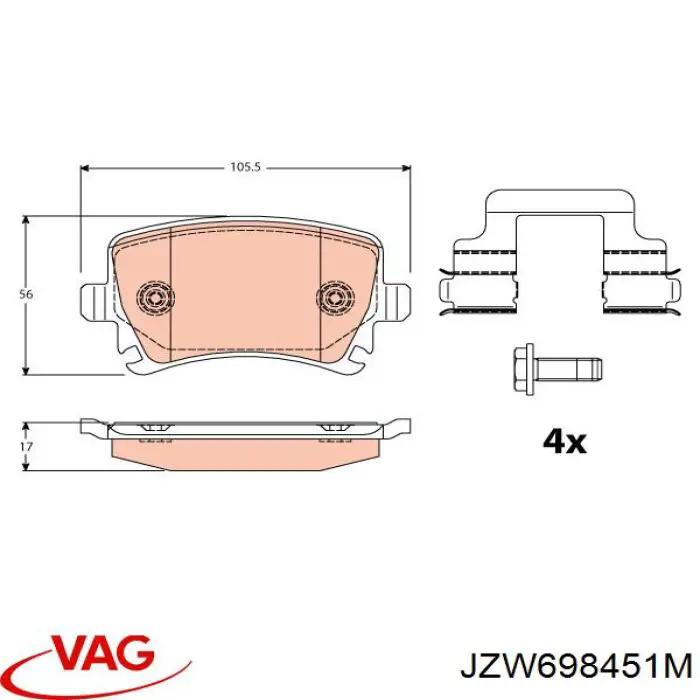 Купити JZW698451M VAG Задні колодки