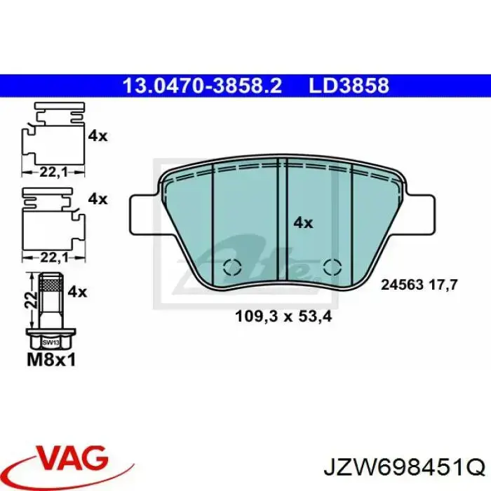 Задні гальмівні колодки VAG JZW698451Q ціна, від 26.04 USD