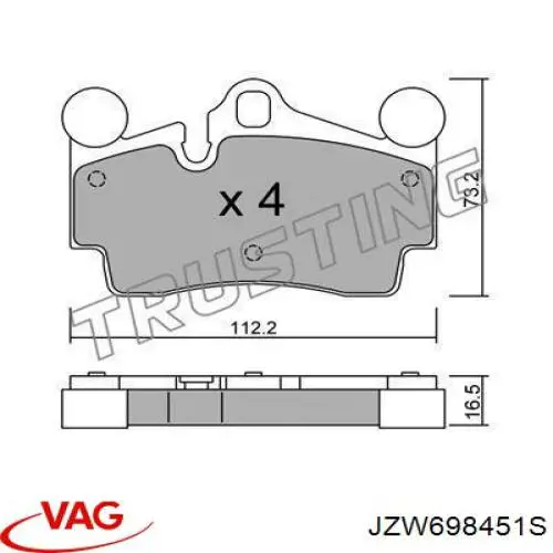 Задні гальмівні колодки VAG JZW698451S ціна, від 44.75 USD