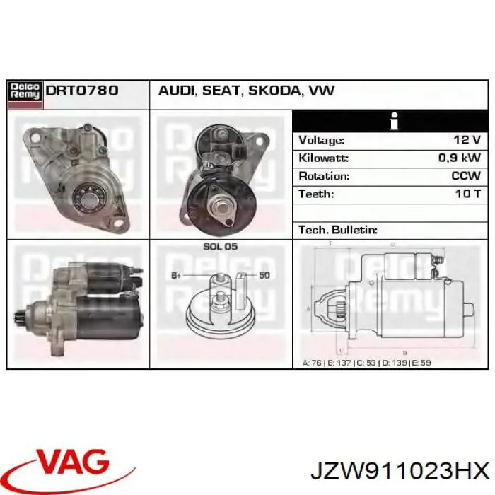 JZW911023HX VAG Стартер двигуна