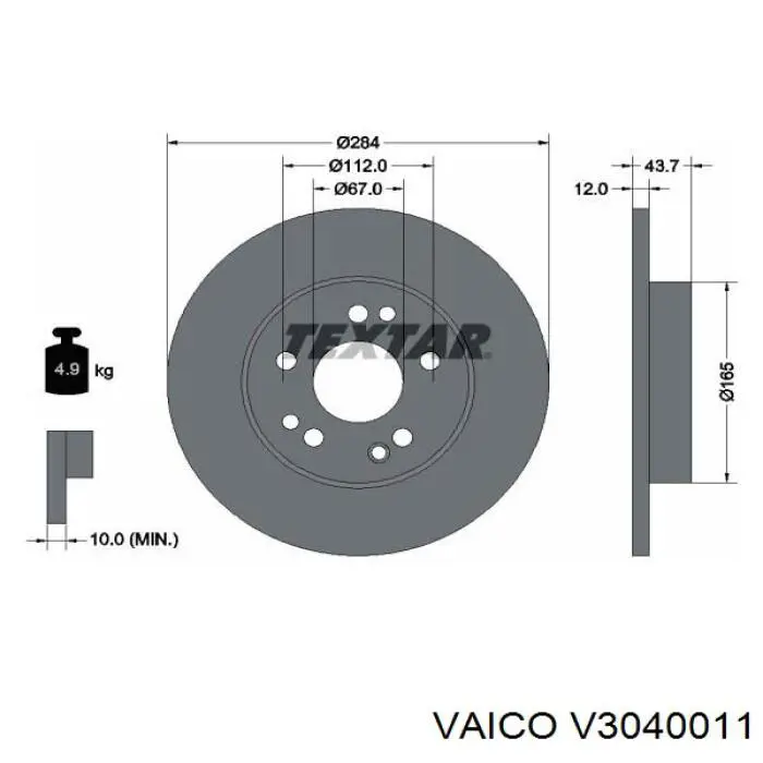 Диск переднього гальма VEMO/Vaico V3040011 ціна, від 25.07 USD