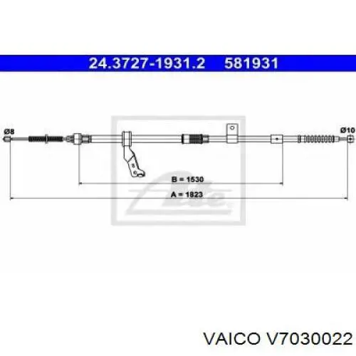 V7030022 VEMO/Vaico трос ручного гальма задній, правий