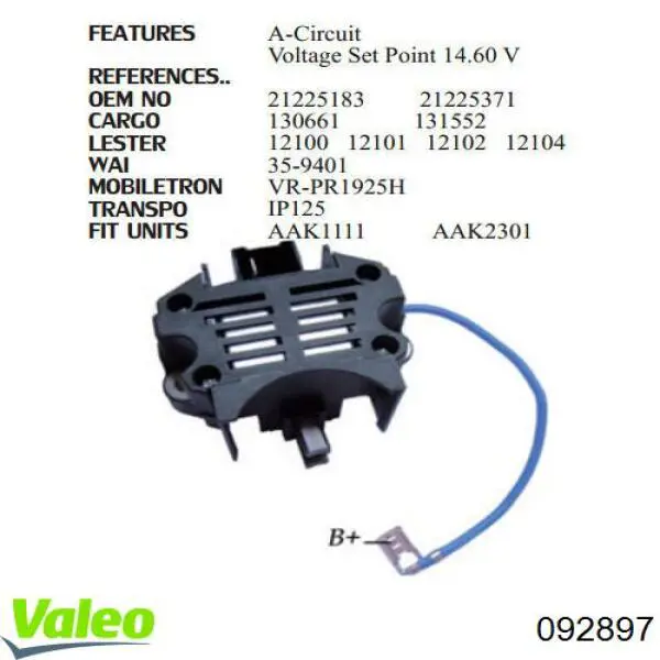 Реле зарядки генератора VALEO 092897 ціна, від 8.57 USD