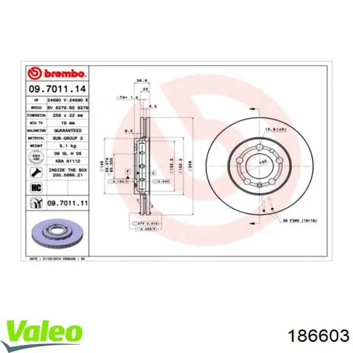 Гальмівні диски передні 186603 VALEO